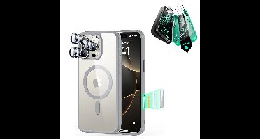 iPhone 16 Pro Classic Hybrid Magnetic Case (Camera Control) & Screen Protection Bundle - Clear Grey