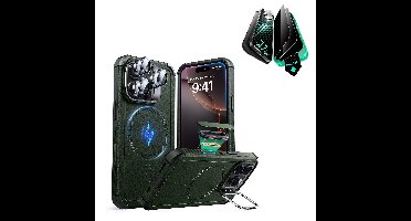 iPhone 16 Pro Cyber Tough Magnetic Case Privacy Protection Bundle (Camera Control, Stash Stand) - Army Green