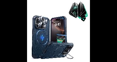 iPhone 16 Pro Cyber Tough Magnetic Case Privacy Protection Bundle (Camera Control, Stash Stand) - Navy Blue
