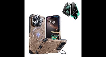 iPhone 16 Pro Max Cyber Tough Magnetic Case Privacy Protection Bundle (Camera Control, Stash Stand) - Desert Titanium