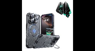 iPhone 16 Pro Max Cyber Tough Magnetic Case Privacy Protection Bundle (Camera Control, Stash Stand) - Grey