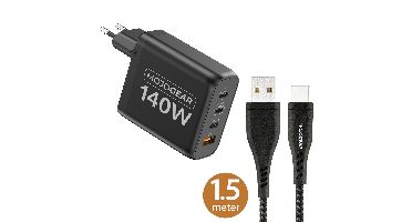 MOJOGEAR CHARGE+ 140 Watt oplader met USB naar USB-C kabel 1,5 meter