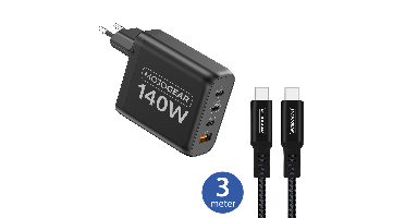 MOJOGEAR CHARGE+ 140 Watt oplader met USB-C naar USB-C kabel 3 meter