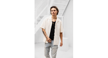 Lacoste Seersucker Shirt Heren Beige - Maat M - Kleur: Beige | Soccerfanshop