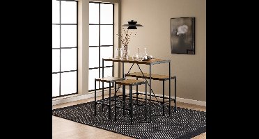 Bendt Bartafel set Deryk Eikenlook, Met 2 barstoelen en bankje - Naturel