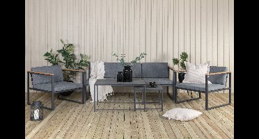 Nohr Loungeset Donnesha Met bank, 2 tafels en 2 fauteuils - Grijs