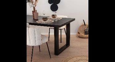 LivingFurn Eettafel Kala Mangohout en staal, 240 x 100cm - zwart