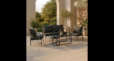 Nohr Loungeset Rebeccah Met bank, 2 loungestoelen en 2 tafels - Zwart