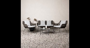 Nohr Loungeset Missie Met bank, 2 loungestoelen en tafel - Bruin - Rond