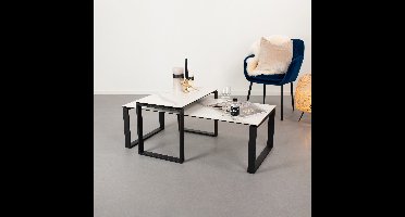 Sohome Salontafel Parker Set van 2 stuks, Keramiek met marmerlook - Wit