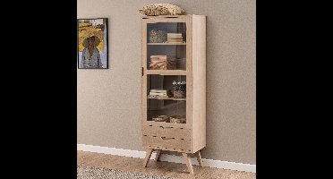 Bendt Vitrinekast Mads 190 x 72cm, licht eikenfineer - Beige