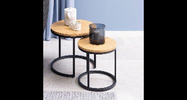 Bendt Bijzettafel Flemming Eiken, Set van 2 stuks - Naturel - Rond