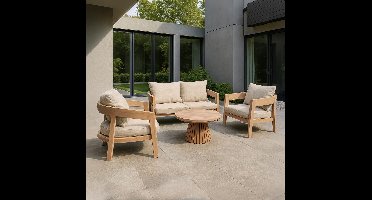 Livingfurn Loungeset Bilbao Teakhout, Met bank, 2 stoelen en tafeltje - Naturel
