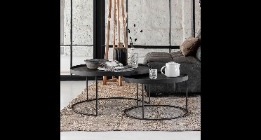 DTP Home Salontafel Mercurius Teakhout, Set van 2 stuks - Zwart - Rond