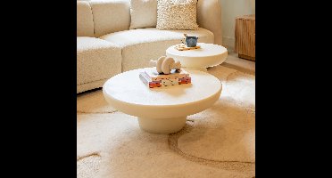 Sohome Ronde Salontafel Jake Set van 2 stuks, Beton - Wit - Japandi