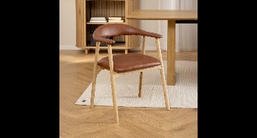 Bendt Eetkamerstoel Gerado Eikenhout en PU leer - Bruin