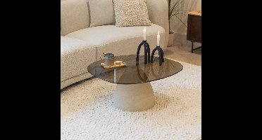 Sohome Organische Salontafel Jacky Glas en betonlook, 86 x 76cm - Beige