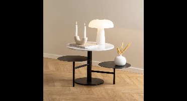 Bendt Salontafel / Bijzettafel Saprina Marmer en staal, Met 3 bladen - Wit - Rond