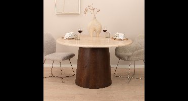 Sohome Ronde Eettafel Bailey Mangohout en travertin, 130cm