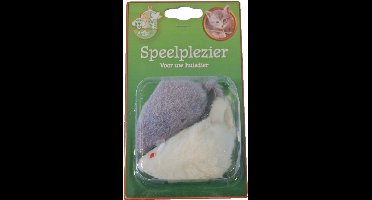 Kattenspeelgoed blisterpak a 2 bontmuis grijs/wit 7.5 cm Speelplezier-kat Gebr. de Boon - Gebr de boon