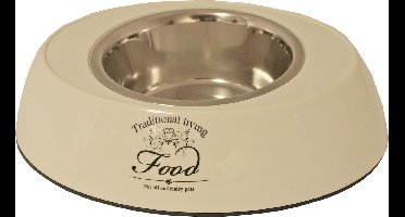 Hondeneetbak ovaal plastic/RVS water/food 29 cm beige Eet-en-drinkbakken-hond Gebr. de Boon - Gebr de boon