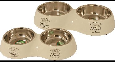 Hondeneetbak dubbel plastic/RVS water/food 27 cm beige Eet-en-drinkbakken-hond Gebr. de Boon - Gebr de boon