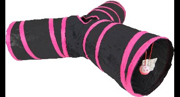 Speeltunnel nylon 'Y' model 85x25 cm zwart/roze Speelplezier-kat Gebr. de Boon - Gebr de boon