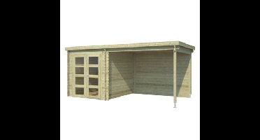 Blokhut met overkapping Helena 472x230 Olijfgroen Geimpregneerd Outdoor Life - Outdoor life