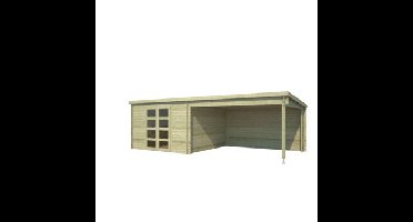 Blokhut met overkapping Olenka 710x330 Olijfgroen Geimpregneerd Outdoor Life - Outdoor life