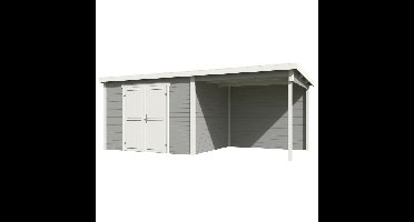 Blokhut met overkapping Kjeld 550x250 Platinum Grey-Wit Outdoor Life - Outdoor life