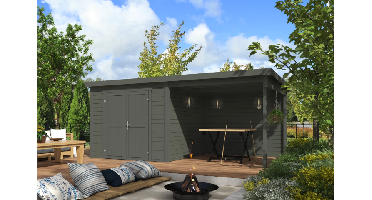Blokhut met overkapping Lars 500x250 Green Grey Outdoor Life - Outdoor life