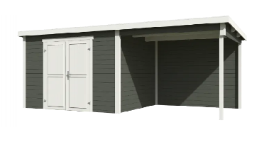 Blokhut met overkapping Kjeld 550x250 Green Grey-Wit Outdoor Life - Outdoor life