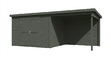 Blokhut met overkapping Kjeld 550x250 Green Grey Outdoor Life - Outdoor life