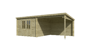 Blokhut met overkapping Orlando 581x292 Olijfgroen Geimpregneerd Outdoor Life - Outdoor life