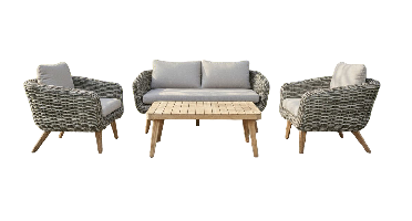 Serrano lounge set 4pcs grey alu/grey wicker/acacia teak look Eurofar - Eurofar