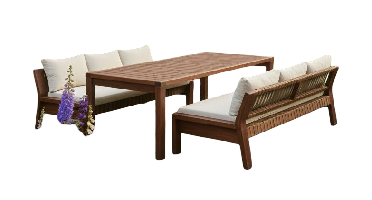 Zambra dining bench set 3pcs olive braided/acacia dark teak look Eurofar - Eurofar