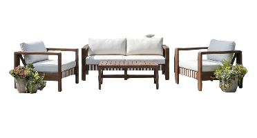 Zambra lounge set 4pcs off-white braided/acacia dark teak look Eurofar - Eurofar