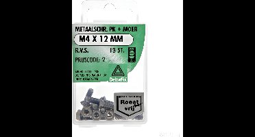 M.schroef moer pk m4x12mm rvs 13st Deltafix - Deltafix