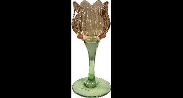 Theelichthouder Tulip rz/fuch/geel/amb glas II Van der Leeden - Van der leeden