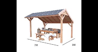 Kapschuur Landleven 73, 700 x 300 cm diep incl dakbedekking Buitengewoon Boet - Buitengewoon de boet