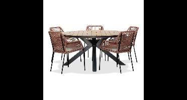 Arezzo/Seville terra dining tuinset | 5 personen | polywood + touw | 150cm rond