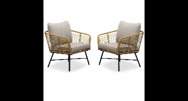 Flow loungestoel tuin set van 2 | wicker + aluminium | Bamboo taupe