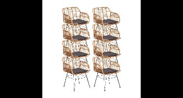 Lola dining tuinstoel set van 8 | wicker + staal | Bamboo antraciet