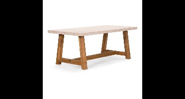 Velora dining tuintafel 4 personen | polystone + hardhout | travertinlook | 200cm