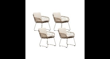 Harper dining tuinstoel set van 4 | touw + RVS | Sandstone