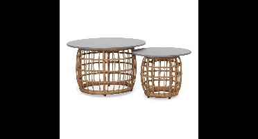 Flow bijzettafel set van 2 | wicker + betonlook | 55cm + 75cm