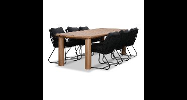 Laredo/Portofino zwart dining tuinset | 6 personen | hardhout + touw | 255cm