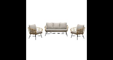 Flow stoel-bank loungeset 5 personen | wicker + teakhout | Bamboo taupe | 3-delig