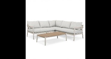 Florence hoek loungeset 5 personen incl. tafel | aluminium + touw | beige | 4-delig - 216x216cm