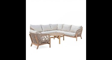Braga hoek loungeset 6 personen incl. tafel & stoel | touw + hardhout | zand | 5-delig - 235x235cm